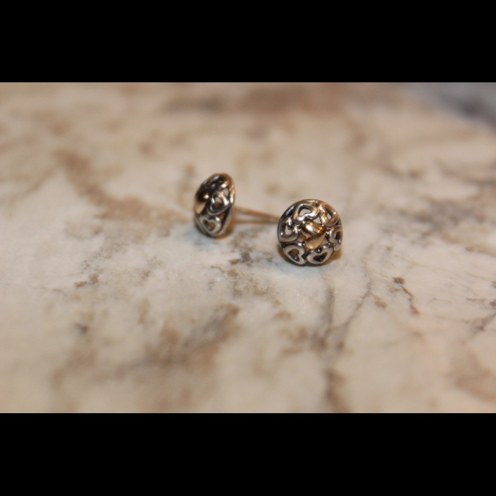 Authentic Pandora Earrings, Silver/14k Gold